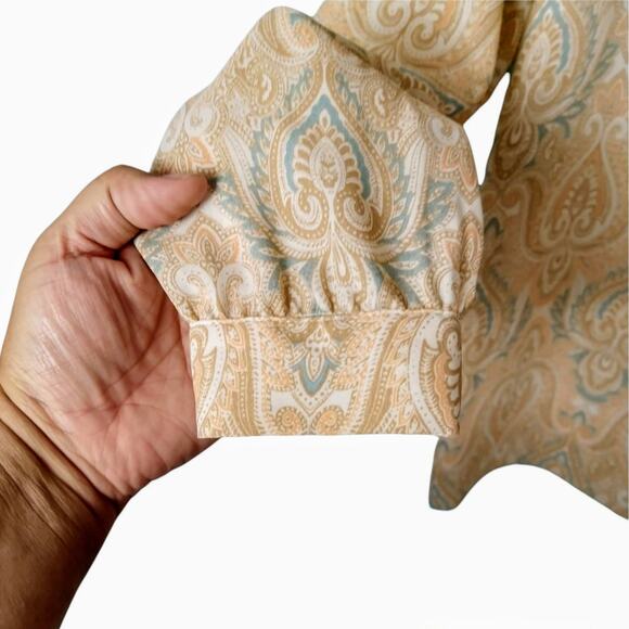 ROSE + OLIVE Womens Beige Tan S Tunic Top Long Sleeve Paisley Print Boho V-Neck - Picture 6 of 9